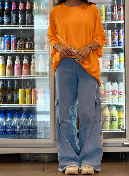2700- Raglan Sleeve  Oversize Plain T Shirt Women-Orange