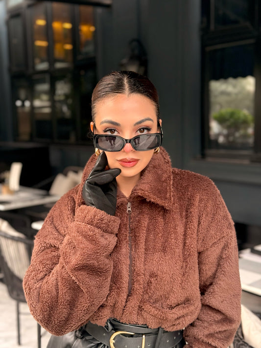 2788-Crazyage Furr Full Zip Jacket With Front Pocket Women