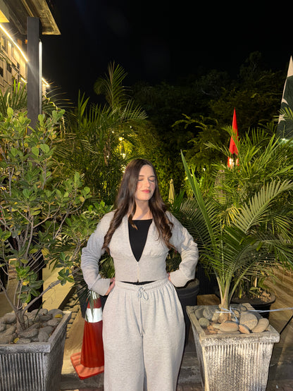 Petite Zip up Coord Set Women Grey