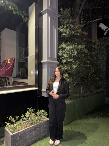 2703-FX Dipped Hip V-Pleated Trouser For Women-Black