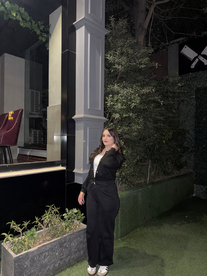 2703-FX Dipped Hip V-Pleated Trouser For Women-Black