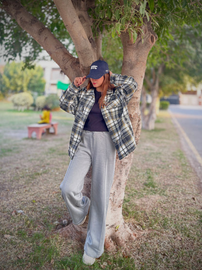 Black White Check Shacket For Women-2490