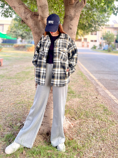 Black White Check Shacket For Women-2490