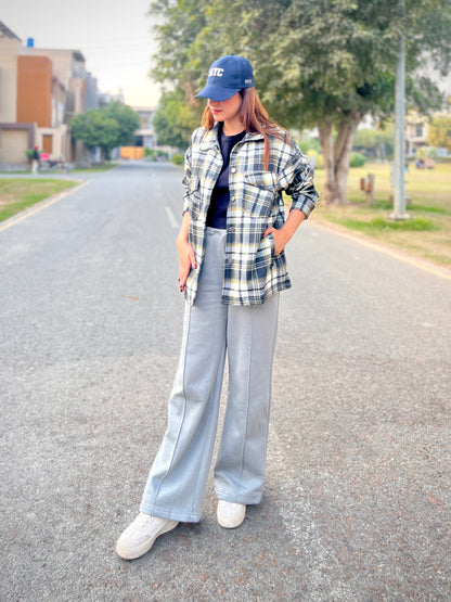 Black White Check Shacket For Women-2490