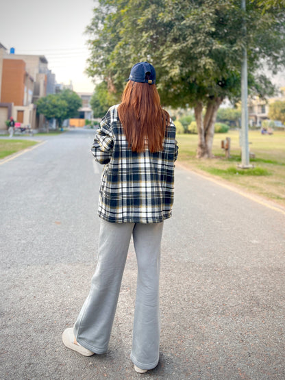 Black White Check Shacket For Women-2490