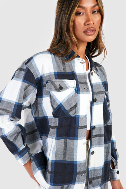 Blue White Check Shacket For Her-2480-