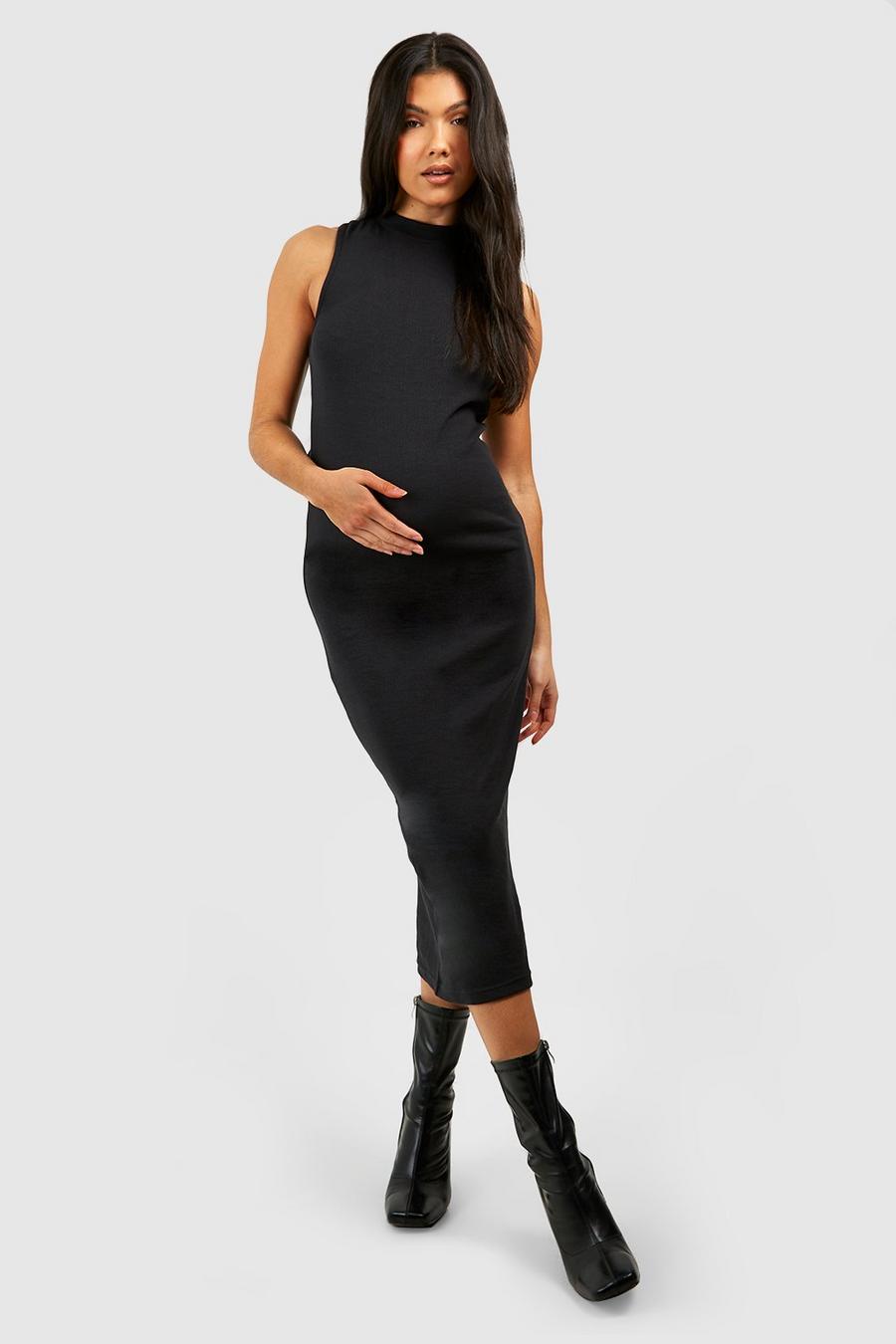 BH Maternity High Neck Racer Back Midaxi Dress-2495-Black