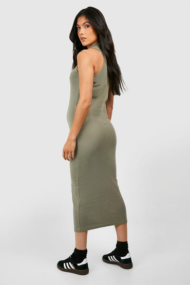 BH Maternity High Neck Racer Back Midaxi Dress-2495-Olive