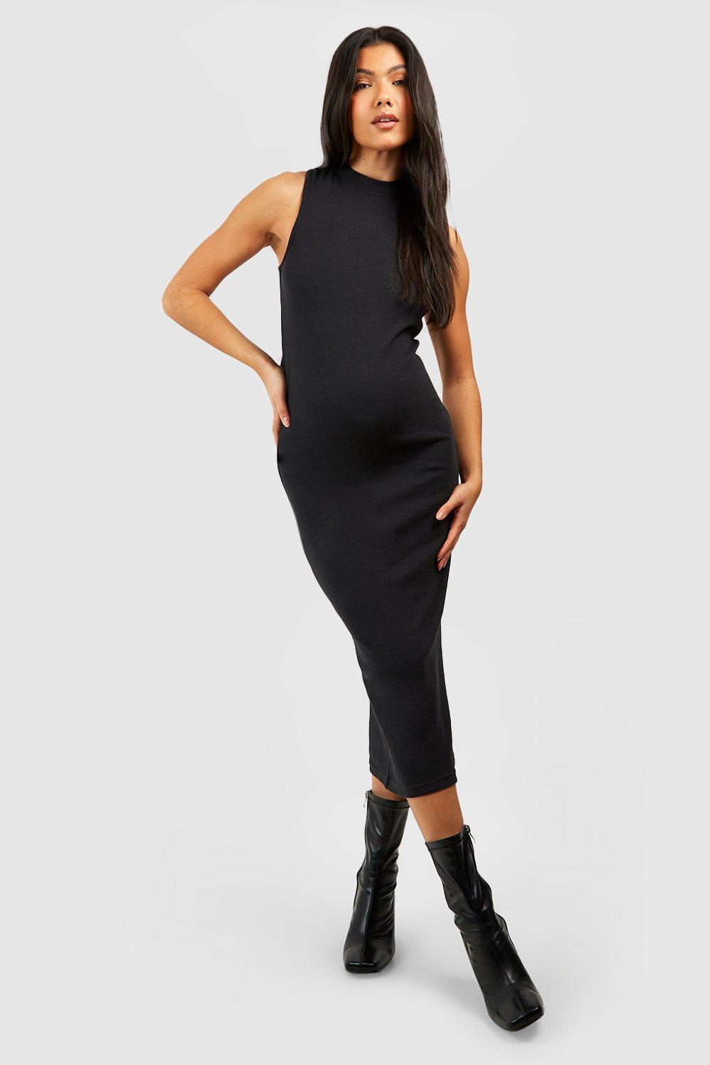 BH Maternity High Neck Racer Back Midaxi Dress-2495-Black