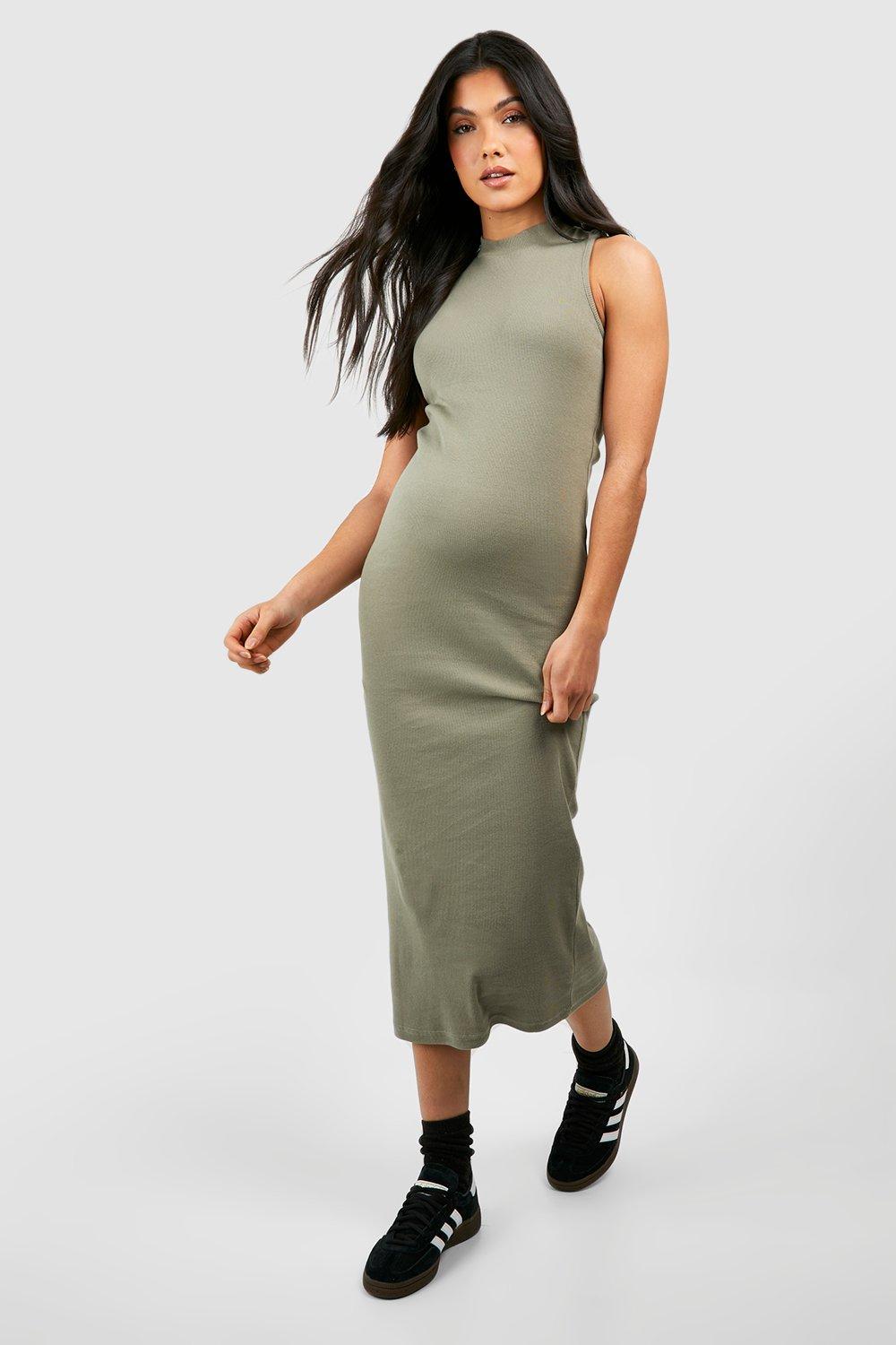 BH Maternity High Neck Racer Back Midaxi Dress-2495-Olive