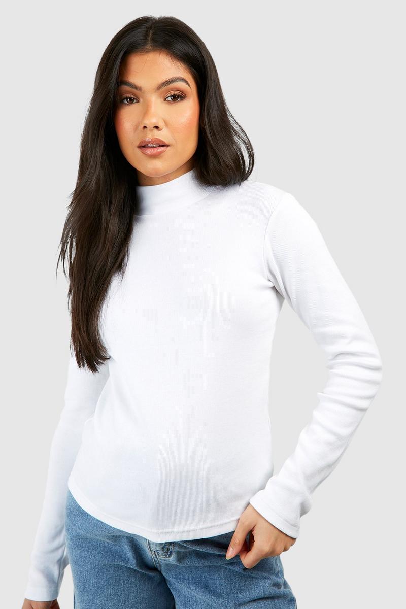 BH Long Sleeve Funnel Neck T-shirt Women-2501-White