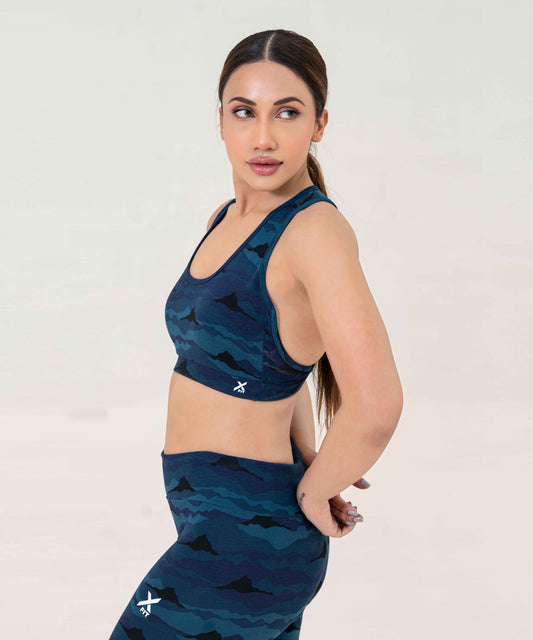 Cross over Camo Sports Bra-58-Navy