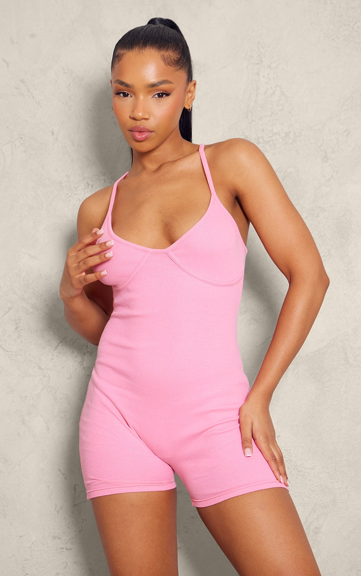 Rib underbust unitard-2414-PLT-Pink