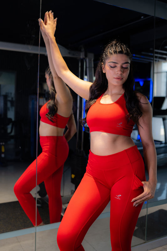2753-Osk Gym Wear Sports Bra Set Women-Red