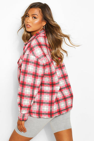 Red White Check Shacket For Women-2482