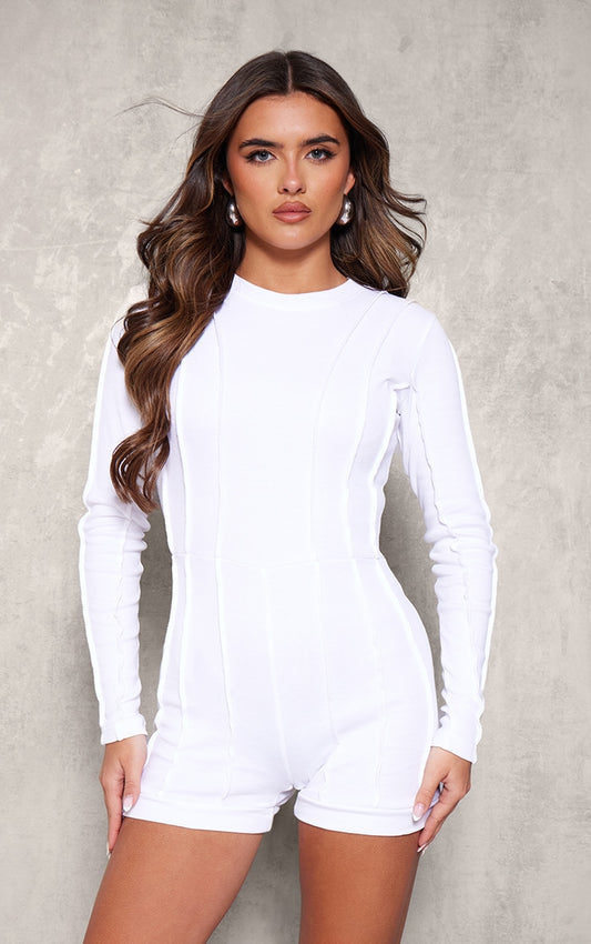 Rib binding detail unitard-2416-PLT-White