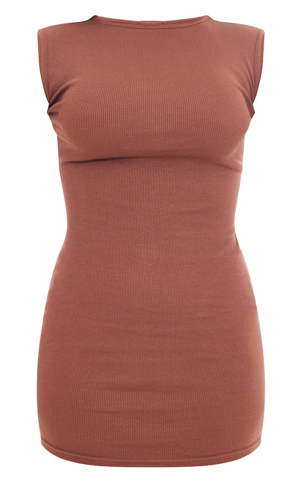 Rib Cap Sleeve Bodycon Dress-PLT-2513-Chocolate