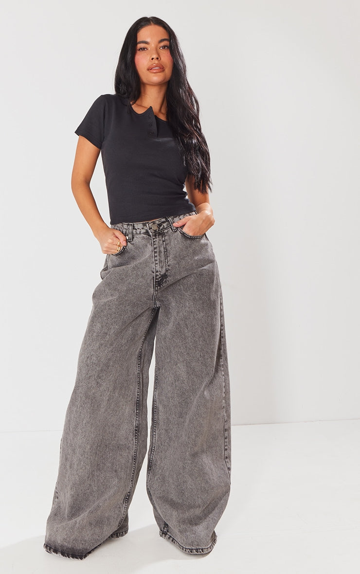 Ribbed Button Up Crop Top-2389-PLT-Black
