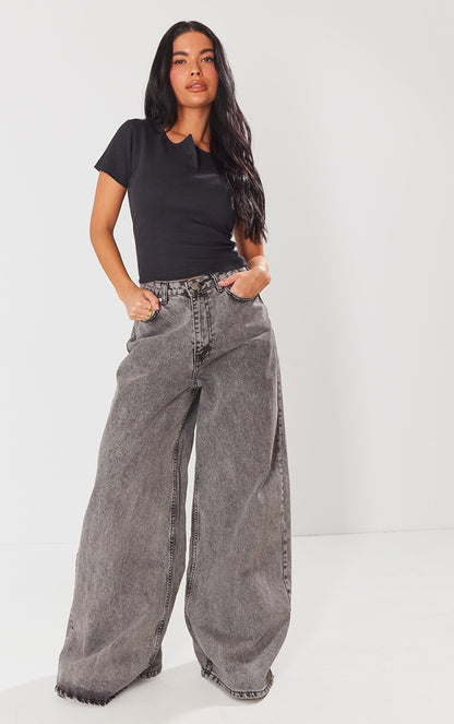 Ribbed Button Up Crop Top-2389-PLT-Black