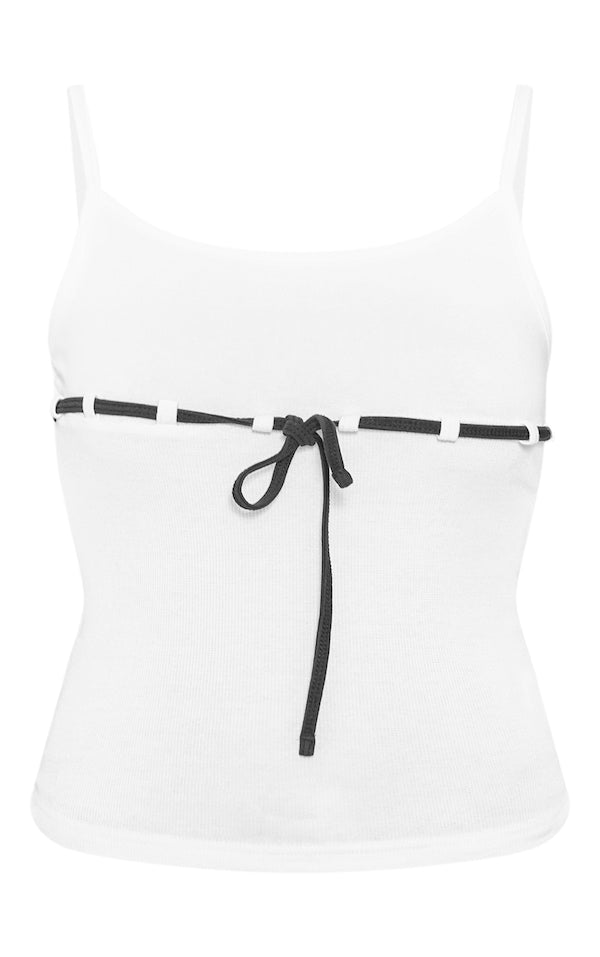Ribbed Contrast Bow Top-2393-PLT-White