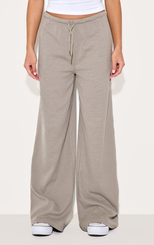 2668-Ribbed Drawsting Wide Leg Trouser