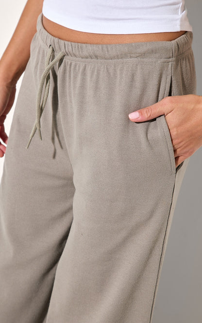 2668-Ribbed Drawsting Wide Leg Trouser