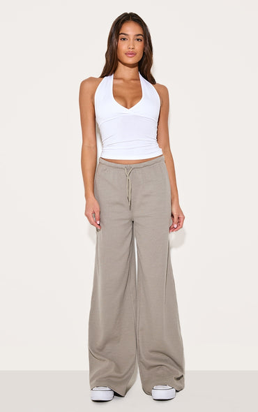 2668-Ribbed Drawsting Wide Leg Trouser