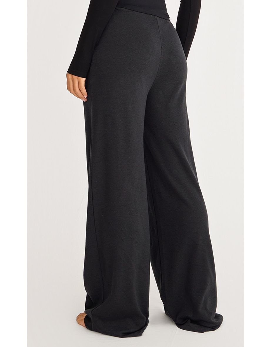 2668-Ribbed Drawsting Wide Leg Trouser