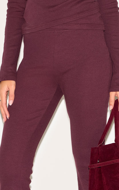 2669-Ribbed Elasticated Skinny Flare Trousers