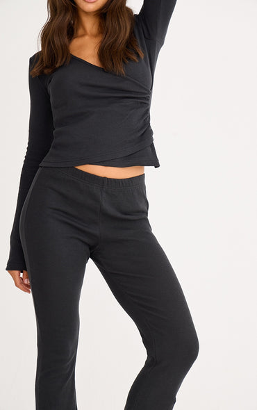 2669-Ribbed Elasticated Skinny Flare Trousers