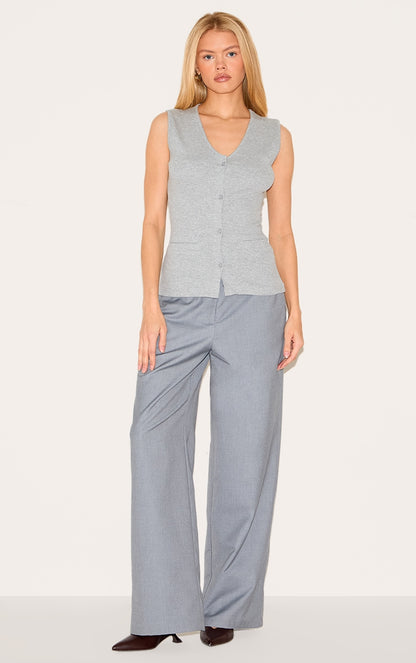 Ribbed Knitted Sleeveless Waistcoat-PLT-2548