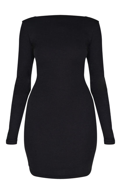 2647-Ribbed Low Back Long Sleeve Bodycon Dress