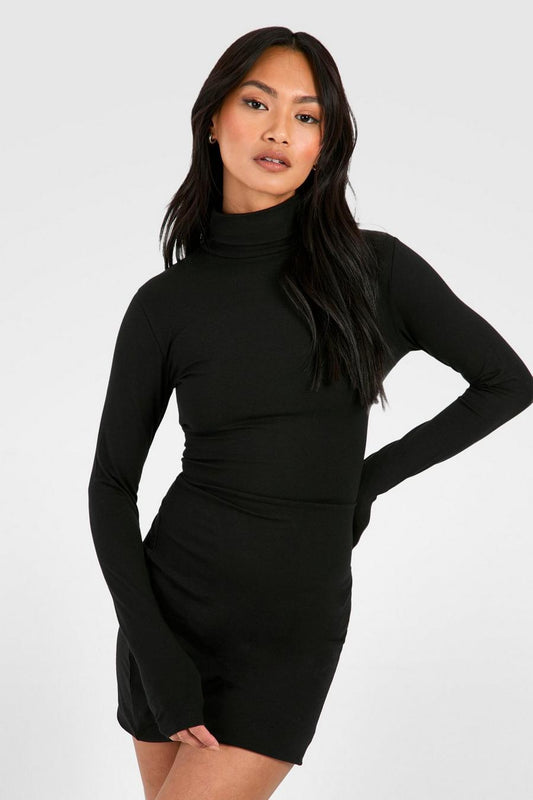 BH Roll Neck Bodycon Mini Dress-2516-Black