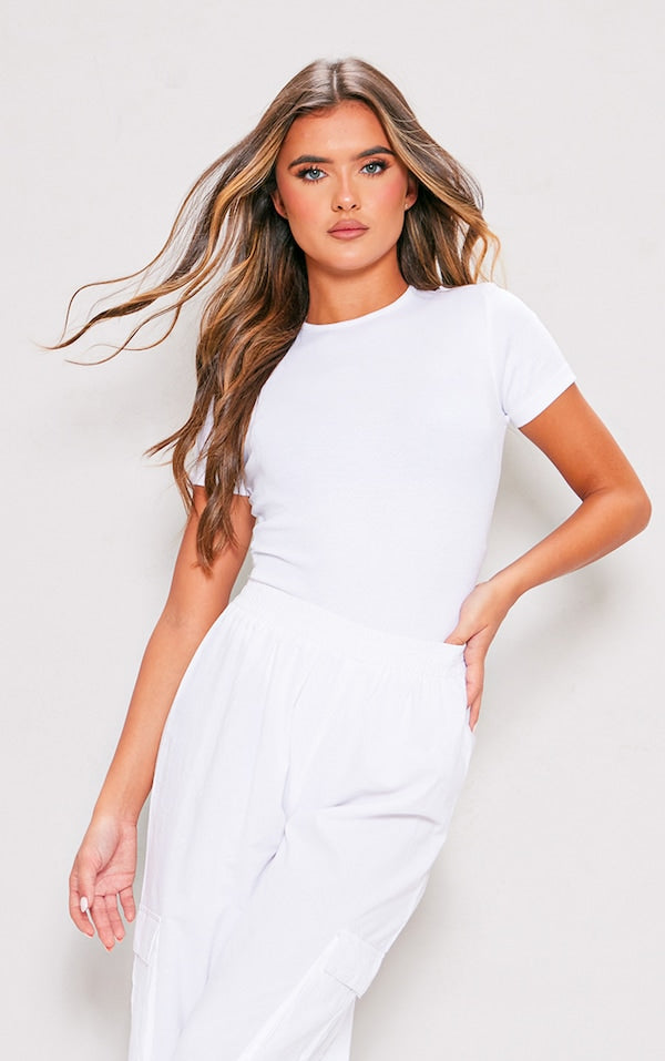 PLT Rib Short Sleeve Bodysuit-2318-White