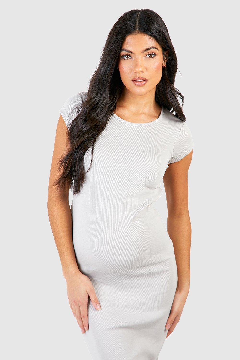 Booho Maternity Cap Sleeve Midaxi Rib Dress-2325-Grey
