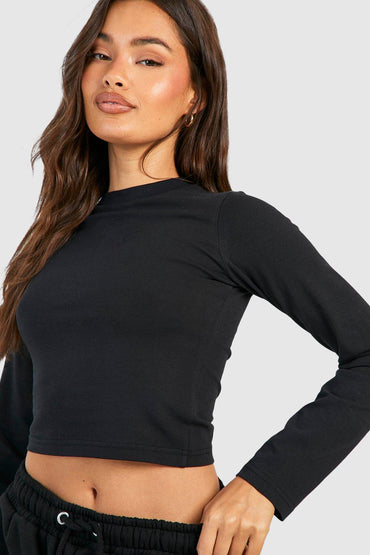 Boohoo  Crew Neck CropTop-2340-Black