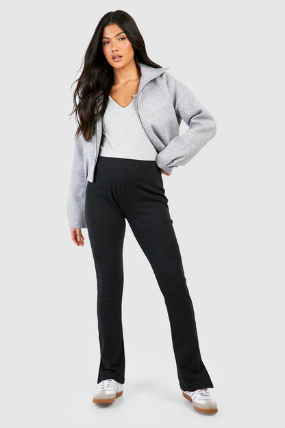 BH Maternity Rib Split Hem Leggings-2343-Black
