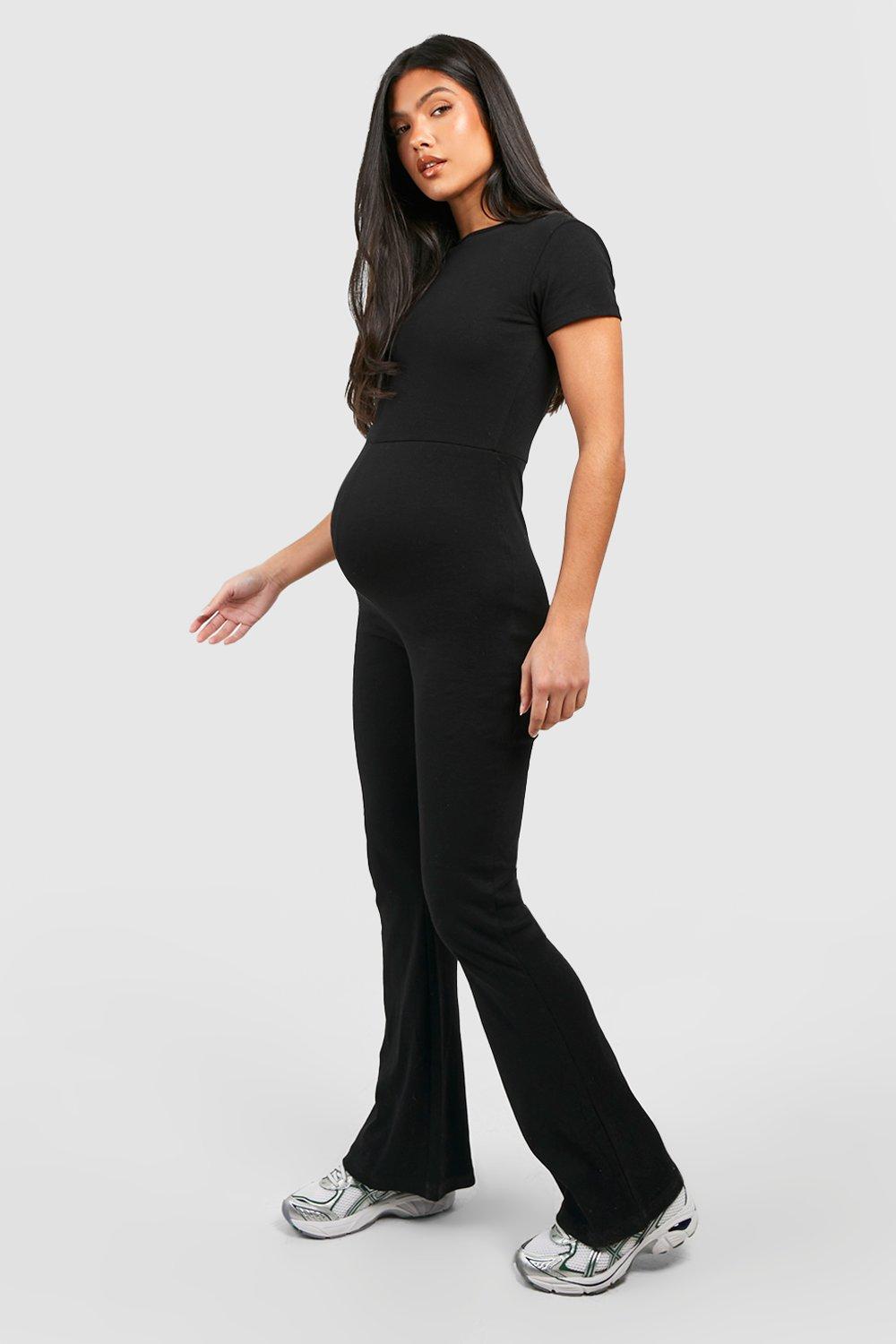 BH Maternity Cotton Rib Short Sleeve Flared Jumpsuit-2370-Black