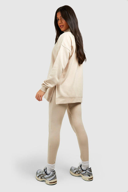 BH Maternity Half Zip Oversized Sweatshirt Set-2369-Stone