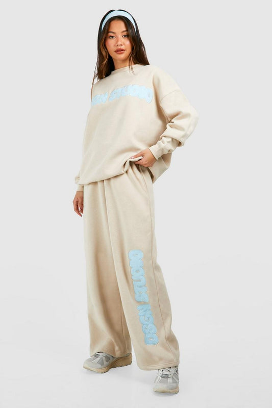 Dsgn Studio Applique Straight Leg Jogger For Women-Bho-2382-Stone