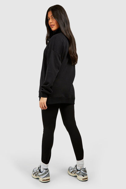 BH Maternity Half Zip Oversized Sweatshirt Set-2369-Black