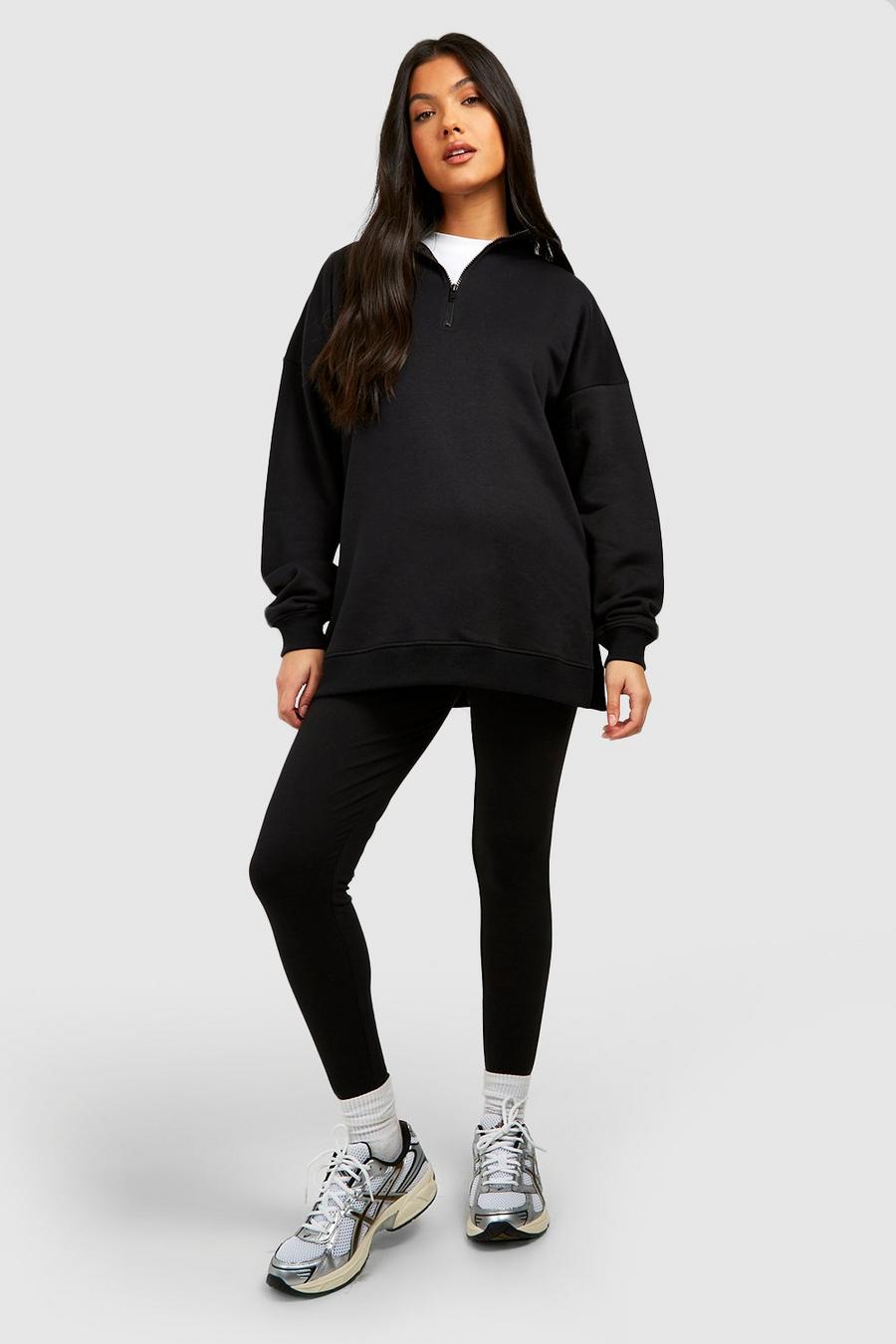 BH Maternity Half Zip Oversized Sweatshirt Set-2369-Black