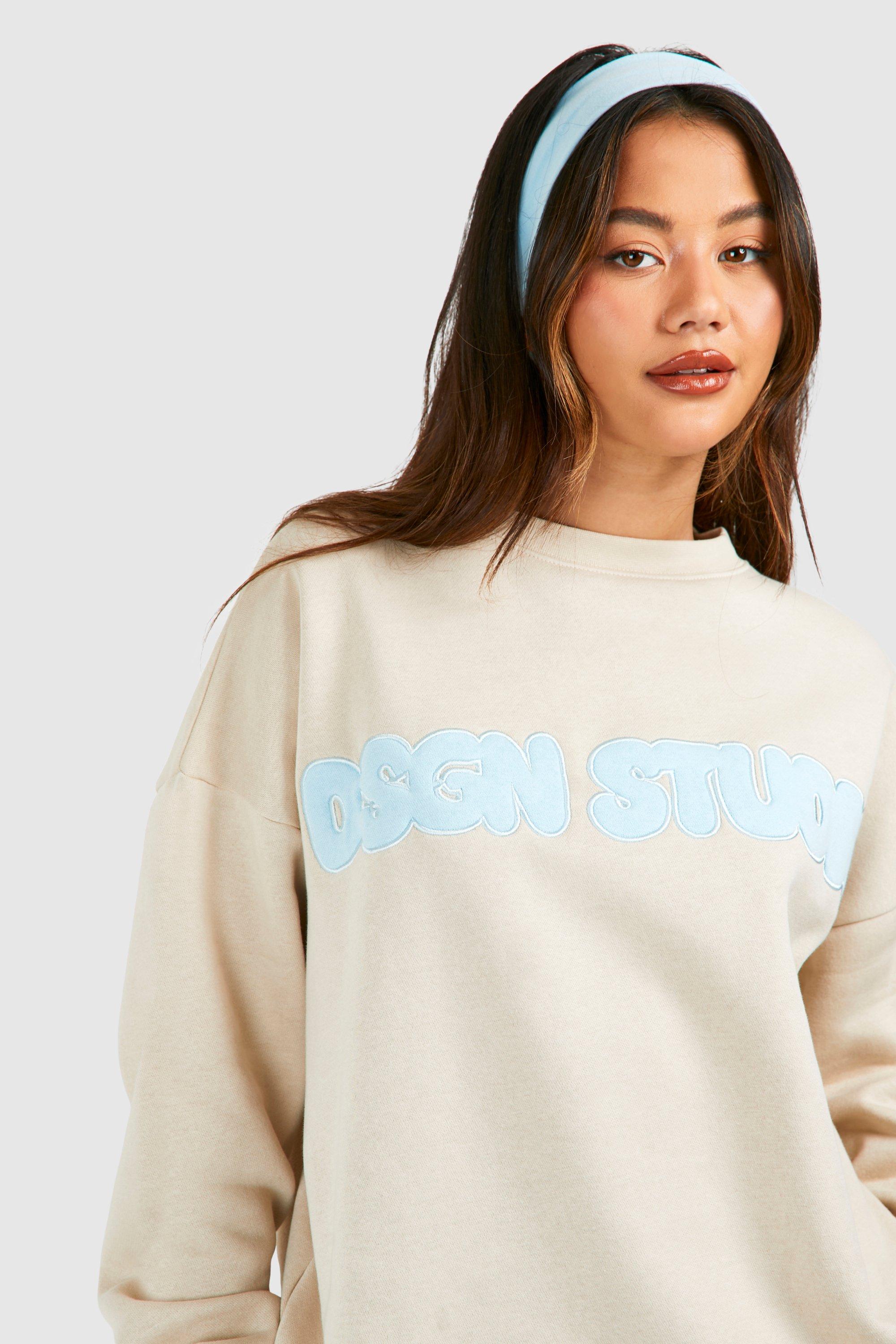 Dsgn Studio Applique Oversized Sweatshirt For Women-Bho-2381-Stone