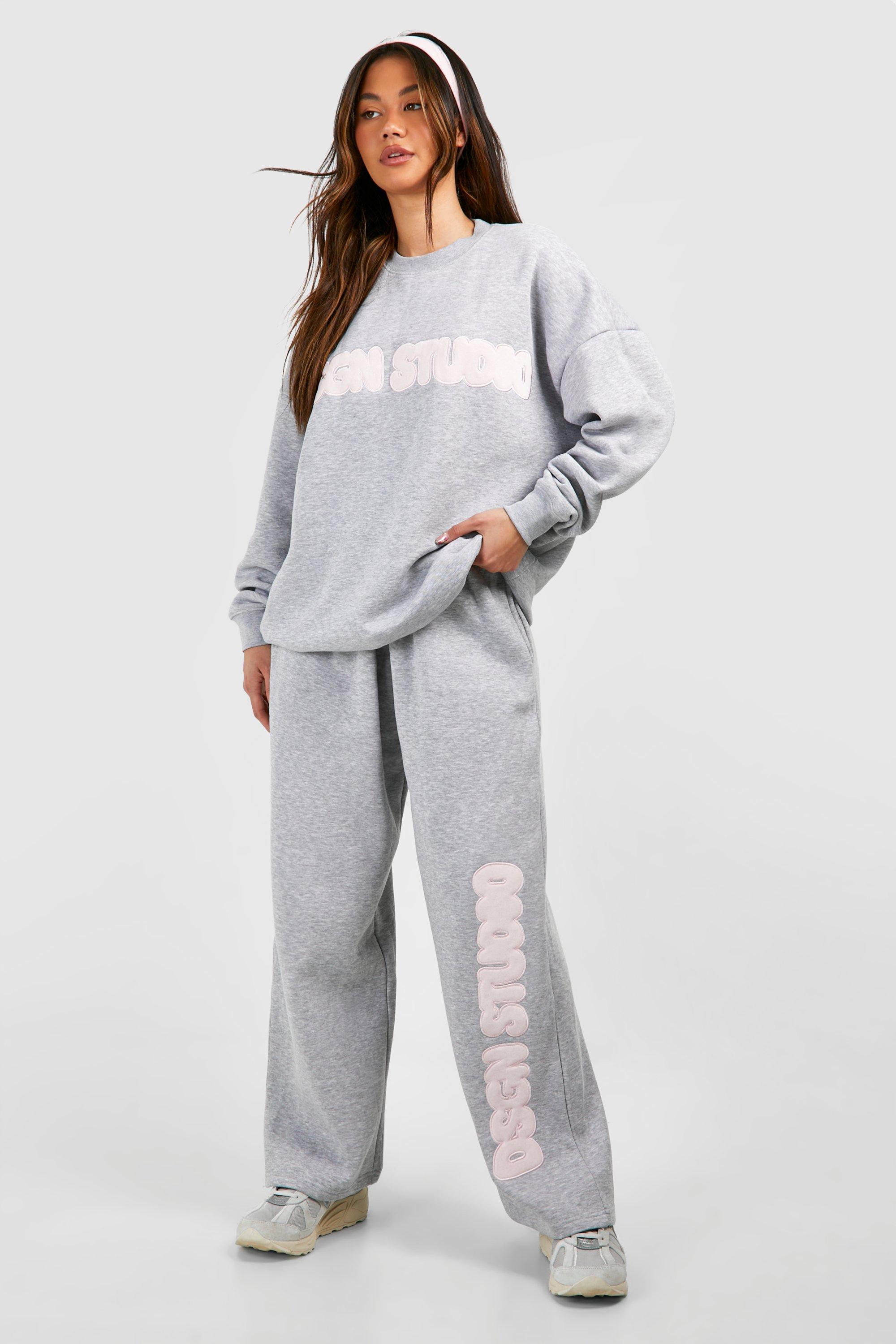 Dsgn Studio Applique Oversized Sweatshirt For Women-Bho-2381-Grey