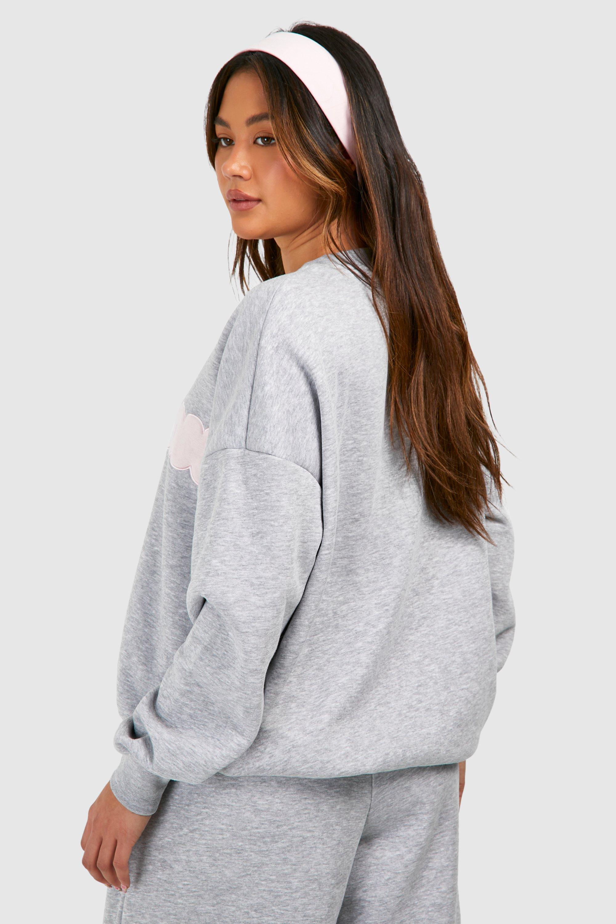 Dsgn Studio Applique Oversized Sweatshirt For Women-Bho-2381-Grey