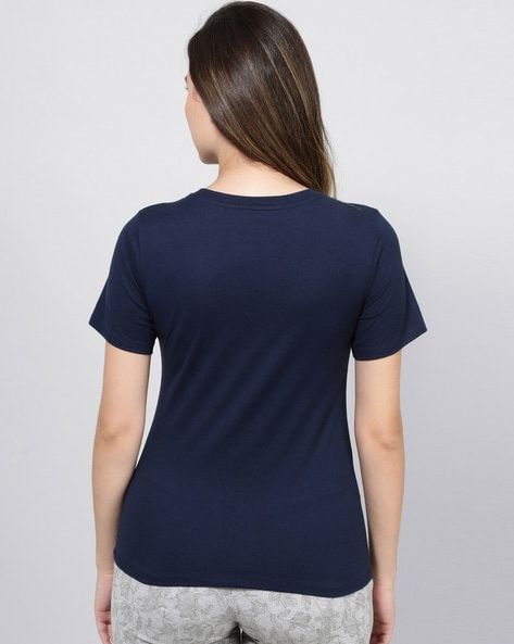 Fapak V-Neck  T-shirt For Women-Navy