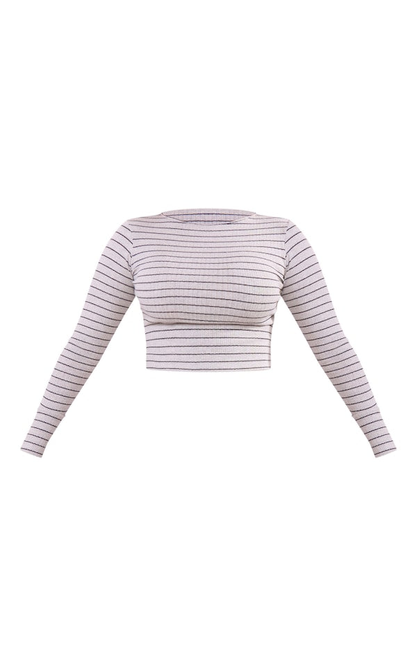 Strip rib scoop neck top long sleeve-2431-PLT Grey