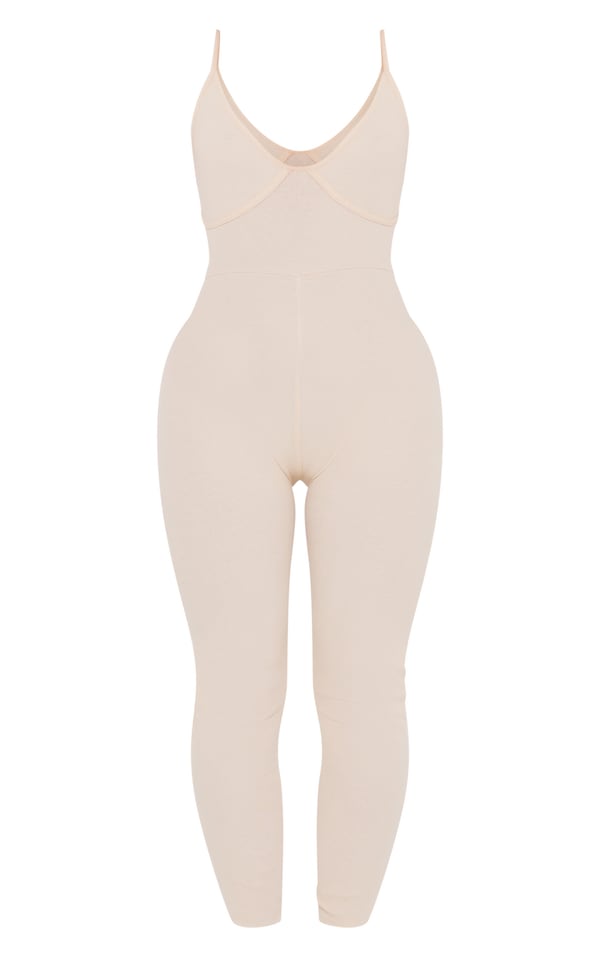 Rib underbust binding jumpsuit-2415-PLT-Cream