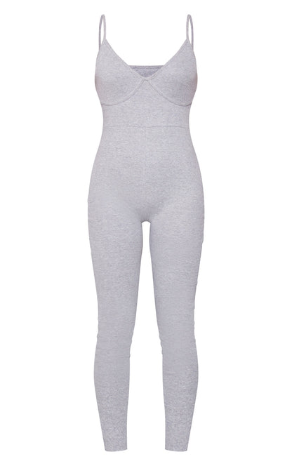 Rib underbust binding jumpsuit-2415-PLT-Grey