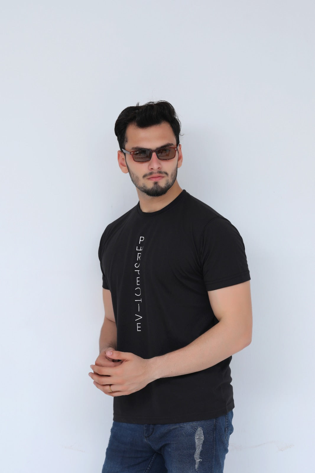 Perspective Printed Tee For Him.-MTST-0047-Black